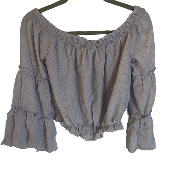 Alredine Tops - Women Purple Flower off the shoulder bell sleeve top_Large